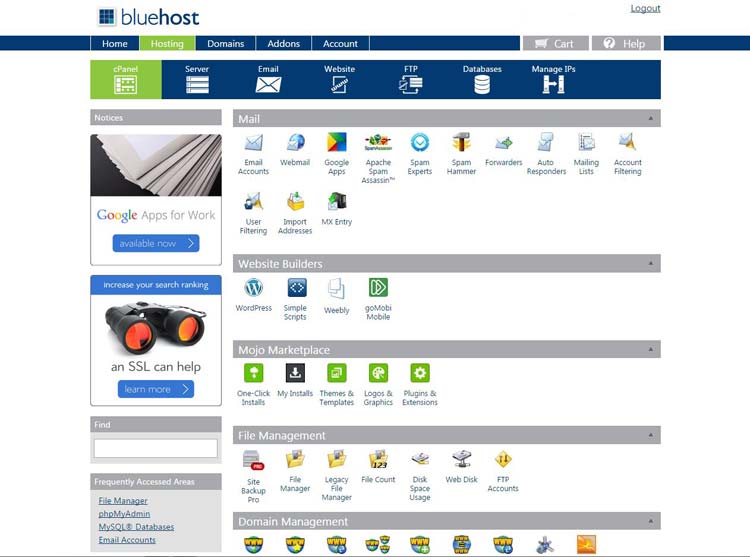 bluehost control panel